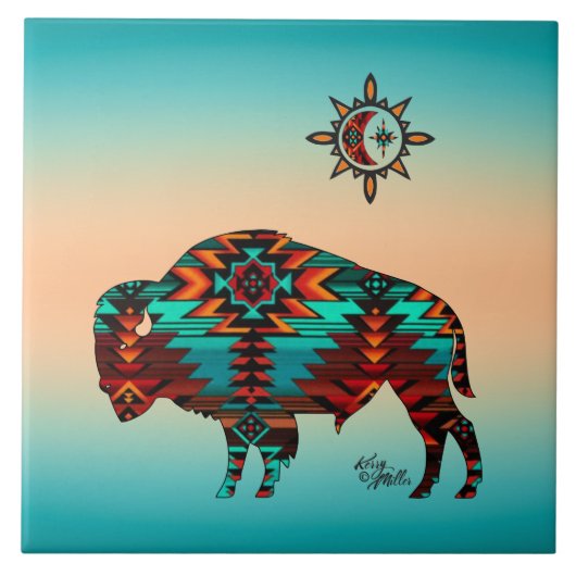 南西バッファローと太陽 タイル (正面)