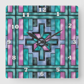 南西パターフェイクンのステンドグラス時計 スクエア壁時計 (正面)