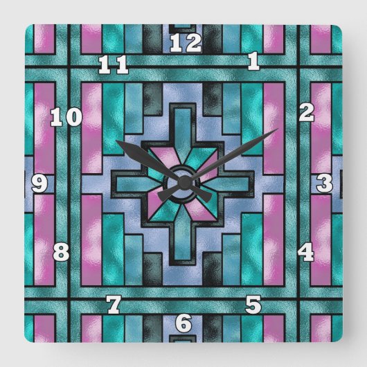 南西パターフェイクンのステンドグラス時計 スクエア壁時計 (正面)