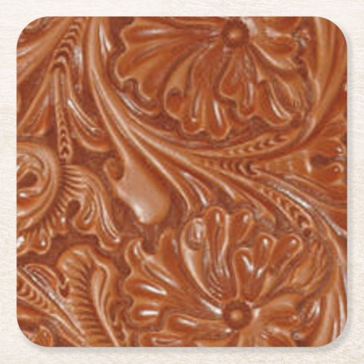 南西パターン西欧諸国の用具を使われた革 スクエアペーパーコースター (正面)