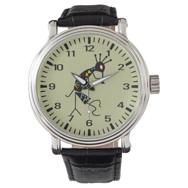 南西パーソナライズされたアステカ部部族ココペリ 腕時計 (正面)