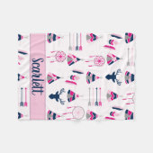 南西ピンクと青の鹿 フリースブランケット (正面(横))