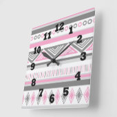 南西ピンクの白いおよび灰色 スクエア壁時計 (傾斜)