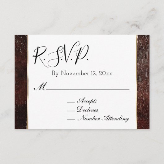 南西フェイクブラウンレザーコーウィドRSVP エンクロージャーカード (正面)