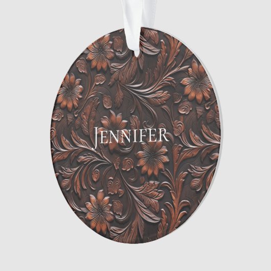 南西フェイク茶色の革の牛革の花名 オーナメント (正面)
