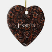 南西フェイク茶色の革の牛革の花名 セラミックオーナメント (右)