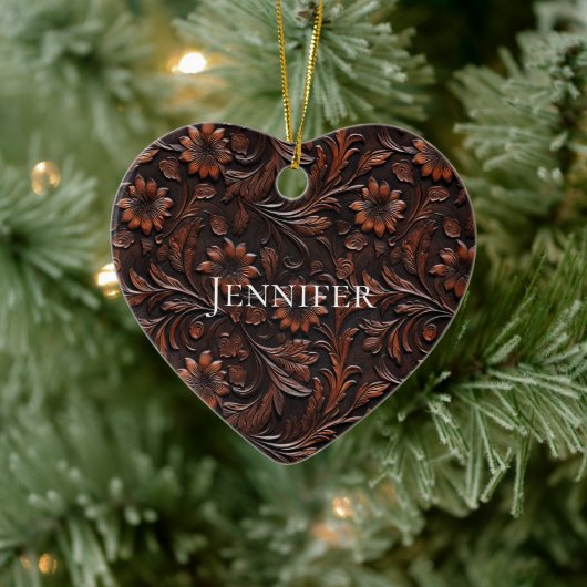 南西フェイク茶色の革の牛革の花名 セラミックオーナメント (ツリー)