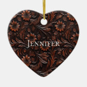 南西フェイク茶色の革の牛革の花名 セラミックオーナメント (正面)