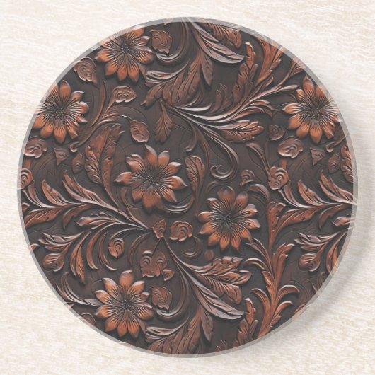 南西フェイク茶色の革の牛革の花 コースター (正面)