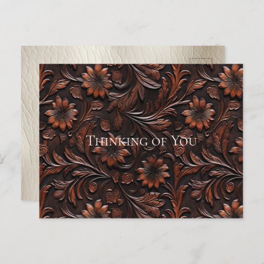 南西フェイク茶色の革の牛革の花 ポストカード (正面/裏面)