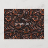 南西フェイク茶色の革の牛革の花 ポストカード (正面)