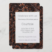 南西フェイク茶色の革の牛革の花 招待状 (正面/裏面)