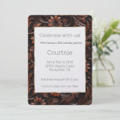 南西フェイク茶色の革の牛革の花 招待状 (スタンド正面)