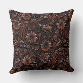 南西フェイク茶色の革の牛革フローラ クッション (裏面)