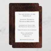 南西フェイク茶色の革の牛革結婚の 招待状 (正面/裏面)