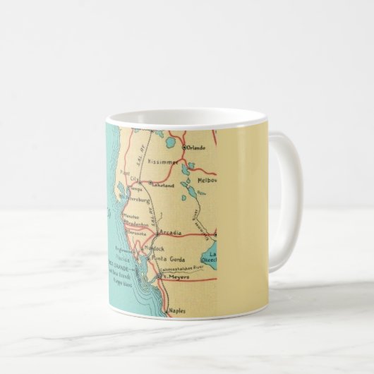 南西フロリダヴィンテージマップ葉書マグ コーヒーマグカップ (正面右)