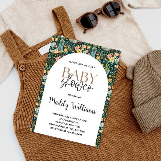 南西フローラ女性のカーボーイブーツベビーシャワー 招待状