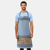 南西プロンコーンアンテロープ縁どブルーラージ エプロン (着用した状態)