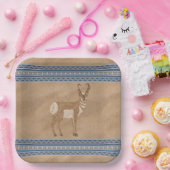 南西プロンコーンスタンディングアンテロープブルー縁ど ペーパープレート (パーティー)