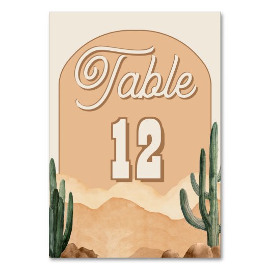 南西ボホ砂漠サボテン結婚ズまたはシャワー テーブルナンバー (裏面)