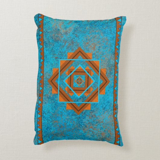 南西マウンテンピークターコイズ幾何学 アクセントクッション (裏面(縦))