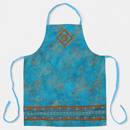 南西マウンテンピークターコイズ幾何学 エプロン (正面)