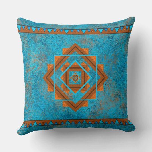南西マウンテンピークターコイズ幾何学 クッション (裏面)