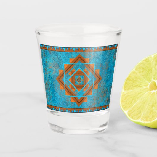 南西マウンテンピークターコイズ幾何学 ショットグラス (正面)