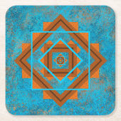 南西マウンテンピークターコイズ幾何学 スクエアペーパーコースター (正面)