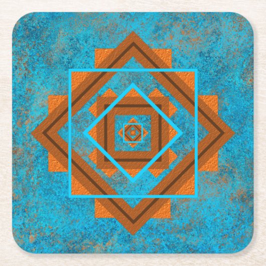 南西マウンテンピークターコイズ幾何学 スクエアペーパーコースター (正面)