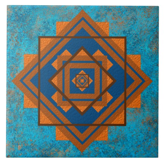 南西マウンテンピークターコイズ幾何学 タイル (正面)