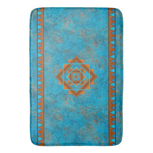 南西マウンテンピークターコイズ幾何学 バスマット (正面縦)