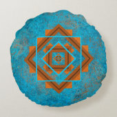南西マウンテンピークターコイズ幾何学 ラウンドクッション (裏面)