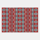 南西メサスターコイズと赤の幾何学模様 ラッピングペーパーシート (正面)