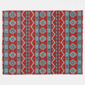 南西メサスターコイズと赤の幾何学的パターン フリースブランケット (正面(横))