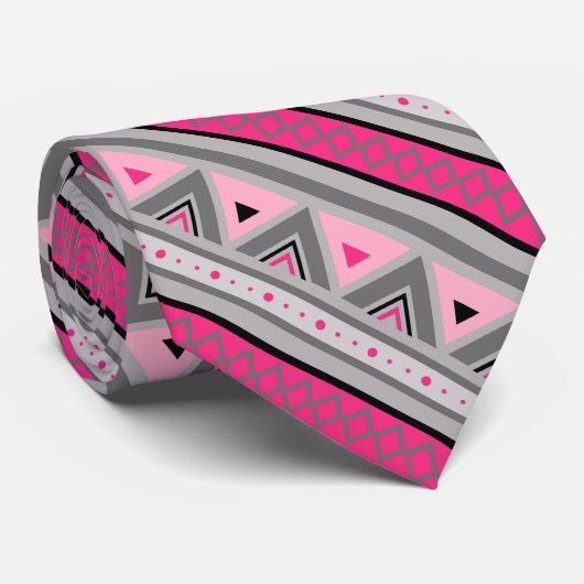 南西モダン幾何学模様、ピンクとグレー ネクタイ (ロール)