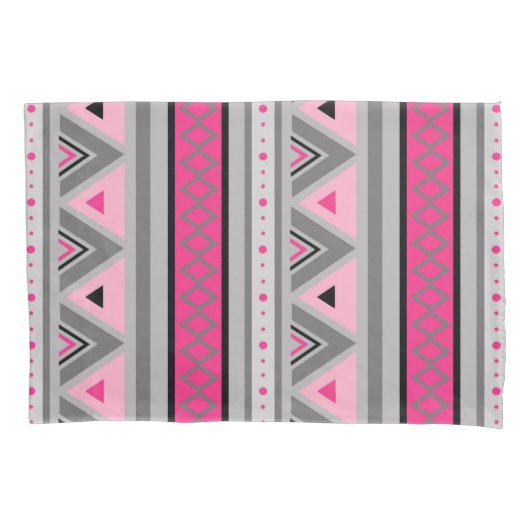 南西モダン幾何学模様、ピンクとグレー 枕カバー (正面)