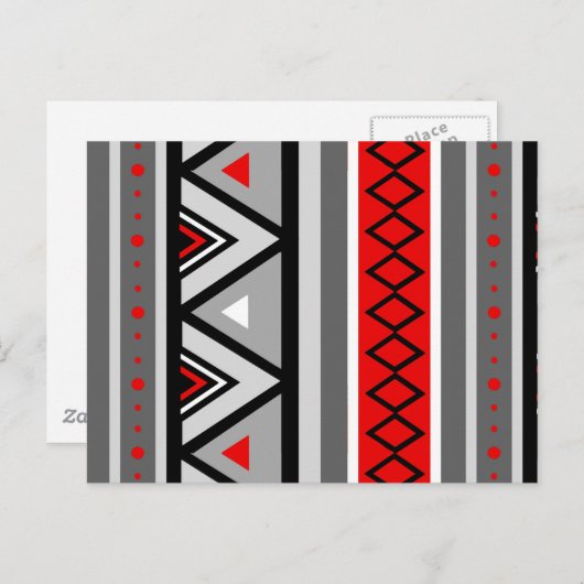 南西モダン幾何学模様、赤と灰色/灰色 ポストカード (正面/裏面)