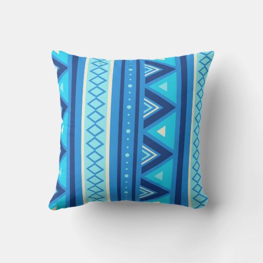 南西モダン幾何学模様、青、ターコイズ クッション (裏面)