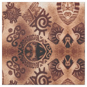 南西先住民絵文字ブラウン模様 ファブリック (クローズアップ)