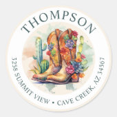 南西女性のカーボーイブーツ差出人住所ラベル ラウンドシール (正面)