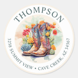 南西女性のカーボーイブーツ差出人住所ラベル ラウンドシール