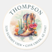 南西女性のカーボーイブーツ差出人住所ラベル ラウンドシール (正面)