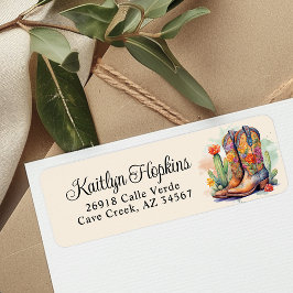 南西女性のカーボーイブーツ差出人住所ラベル ラベル