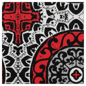 南西日曜日の曼荼羅のろうけつ染め、赤、黒及び白 ファブリック (クローズアップ)