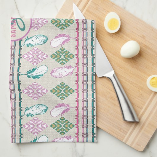 南西民族の羽模様 キッチンタオル (四つ折り)