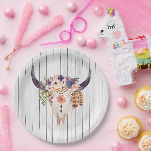 南西牛スカルの種族の印および花 ペーパープレート (パーティー)