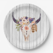 南西牛スカルの種族の印および花 ペーパープレート (正面)