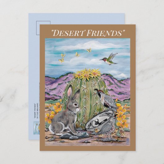 南西砂漠動物野生動物ウサギのサボテン ポストカード (正面/裏面)