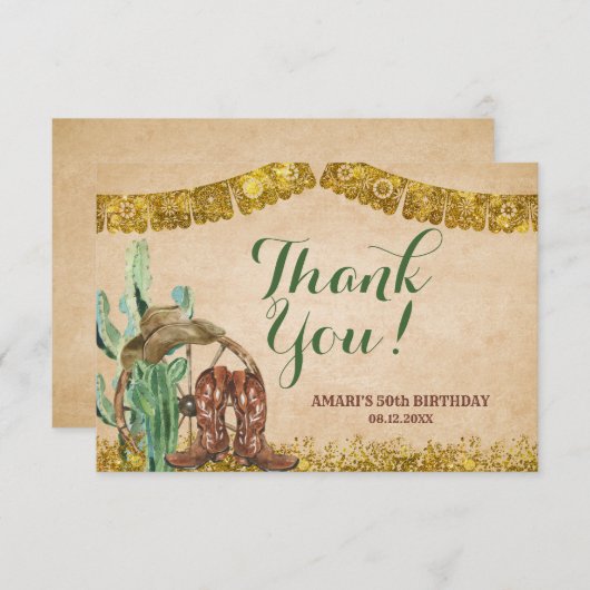 南西素朴カウボスペインのイ誕生日 サンキューカード (正面/裏面)